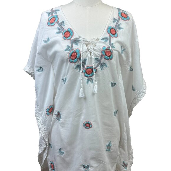 Letarte -Tunic Kaftan White Embroidered Cover-up/Dress Size XS - Worn 1 X - $258 - Picture 1 of 10